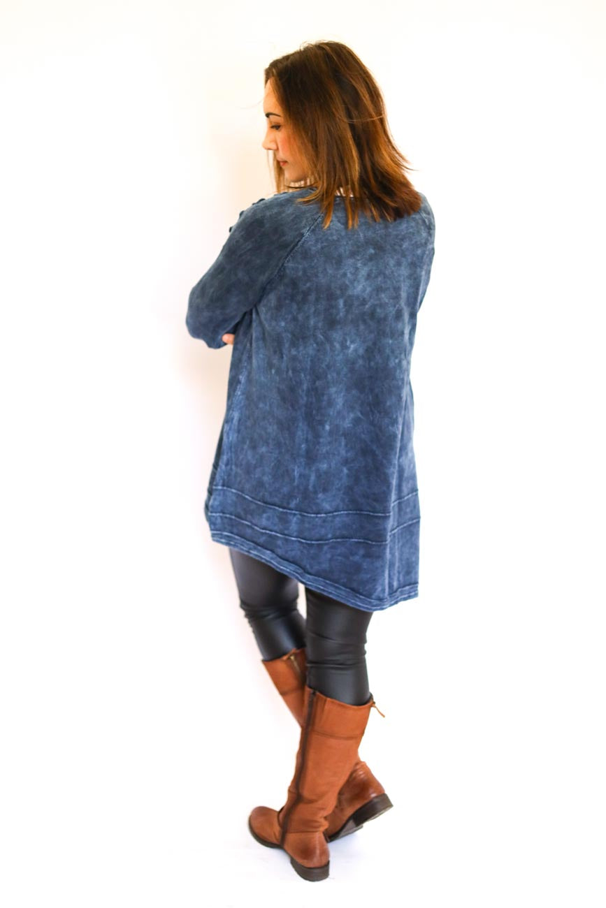 Distressed Long-Sleeve Tunic Top