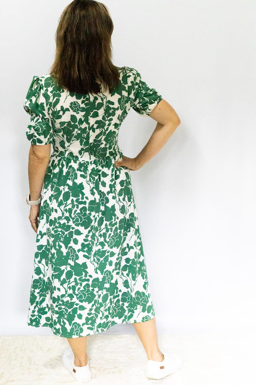 Green Floral Mid-Length Dress
