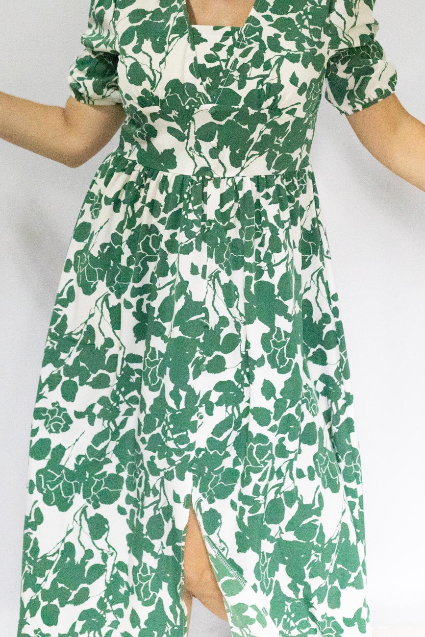 Green Floral Mid-Length Dress
