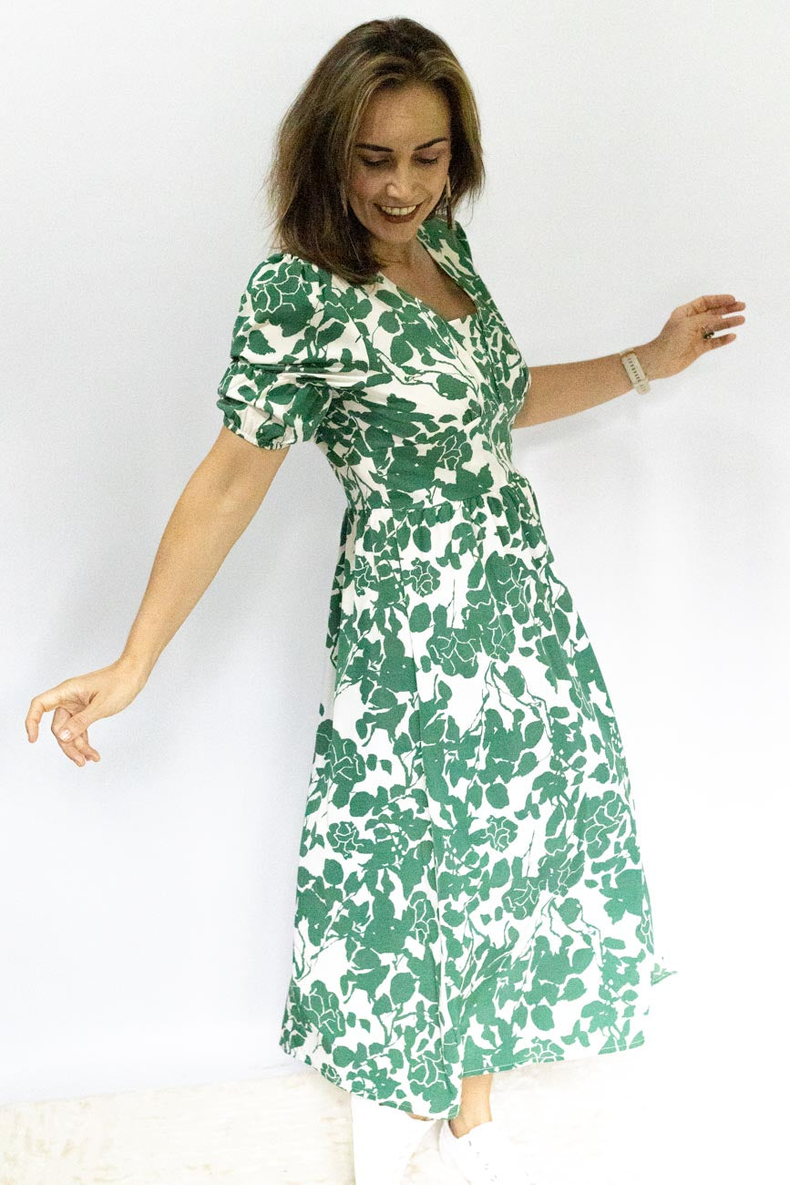 Green Floral Mid-Length Dress FK Style Green Floral Mid-Length Dress FK Style