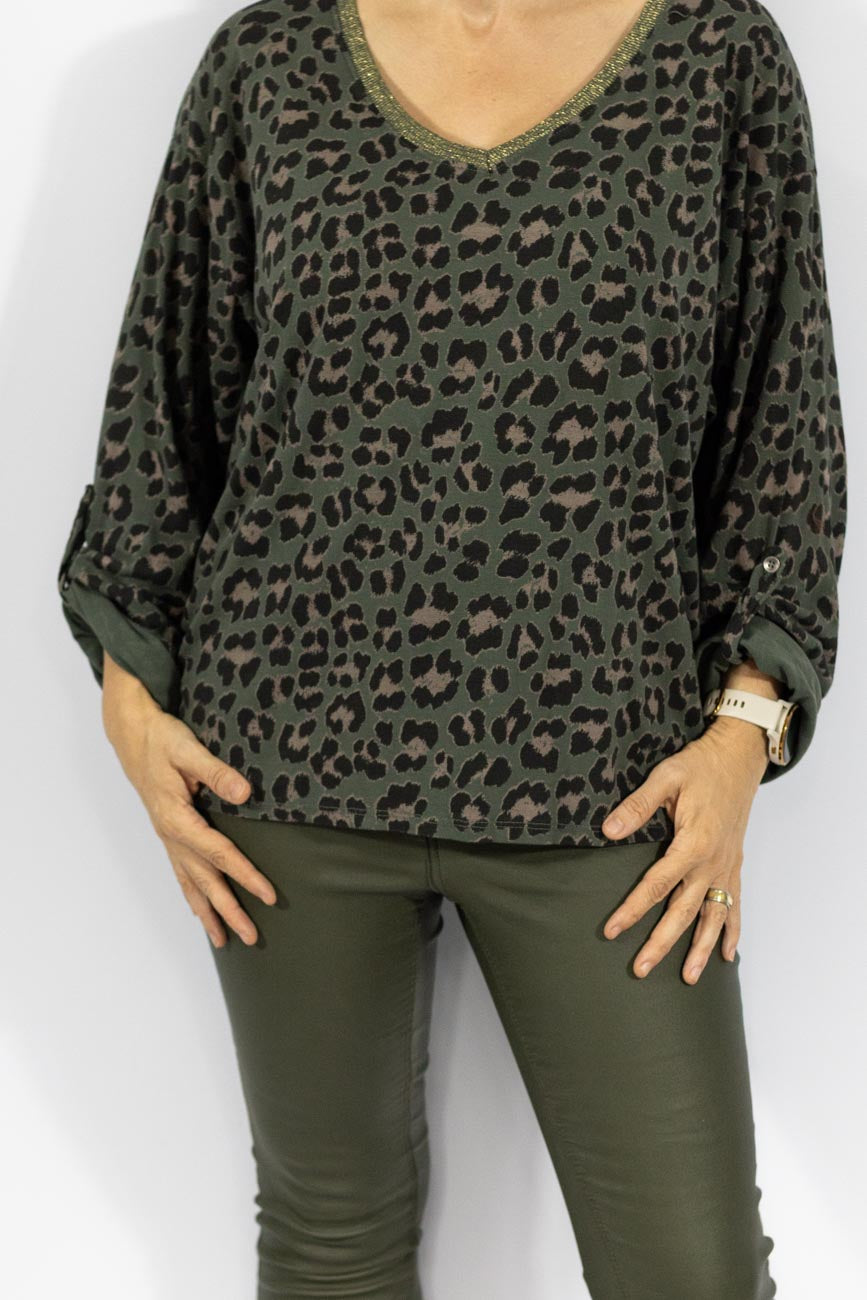 Leopard Luxe Khaki Tee