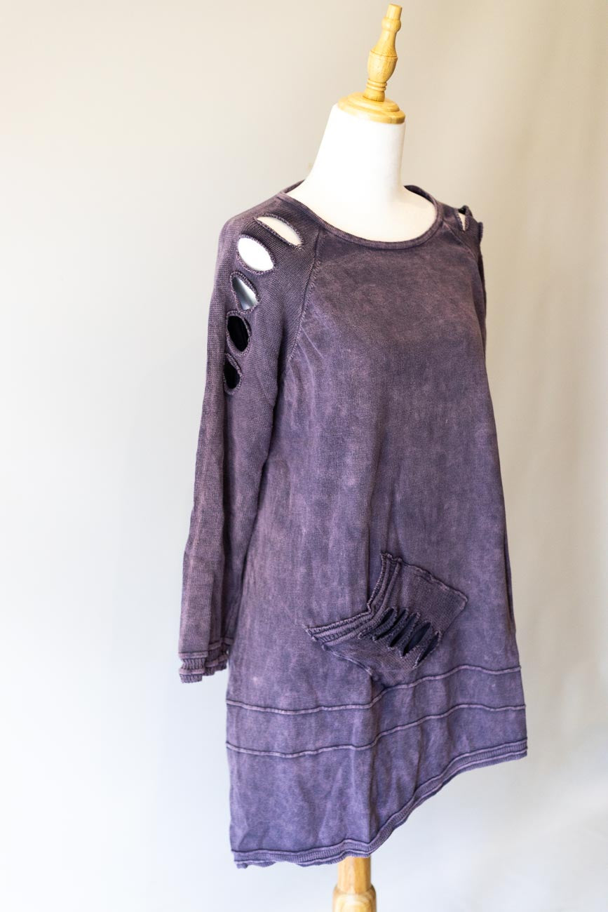 Distressed Long-Sleeve Tunic Top