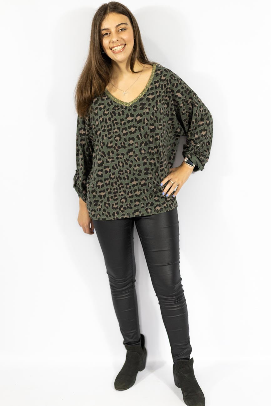 Leopard Luxe Khaki Tee