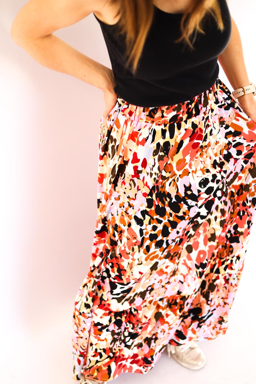 Abstract Print Long Skirt