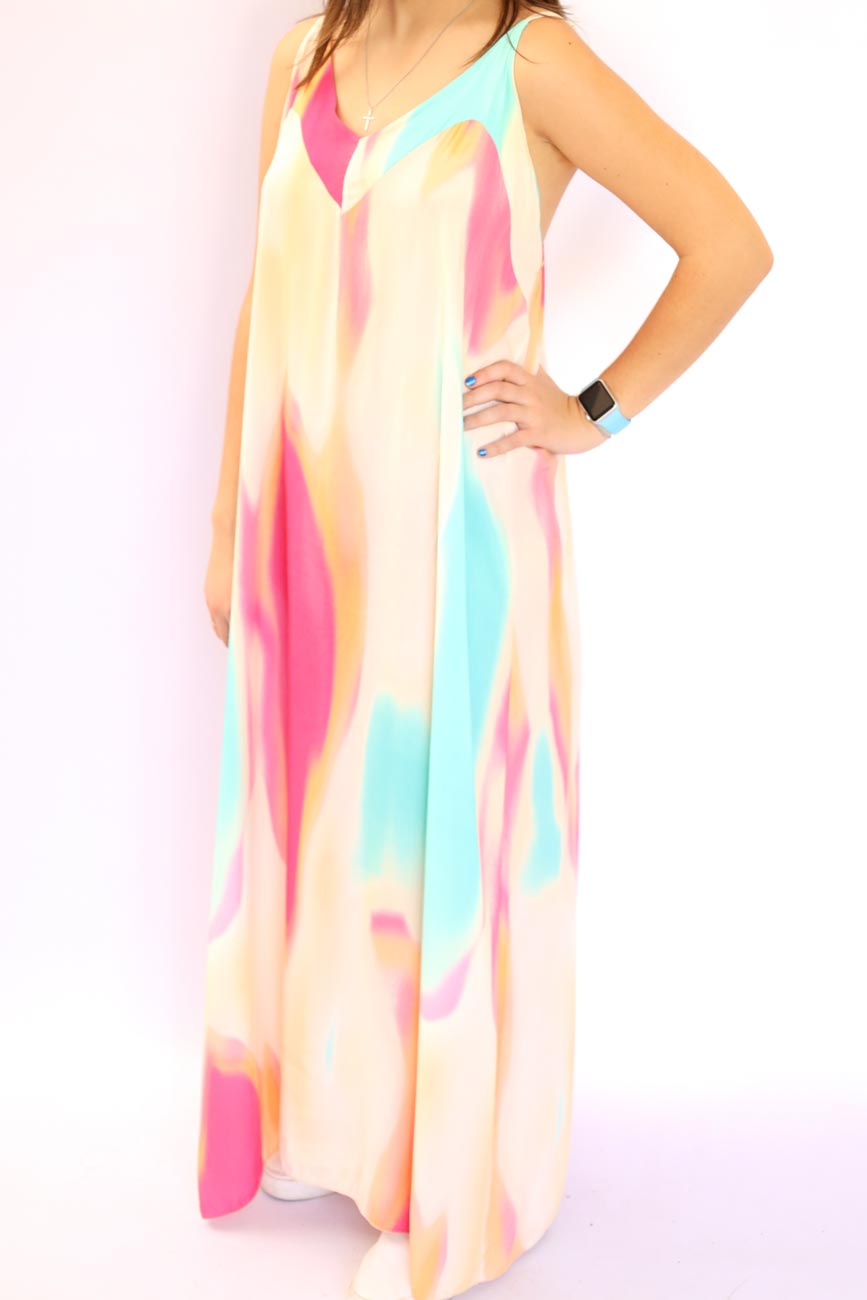 Watercolor Print Long Dress