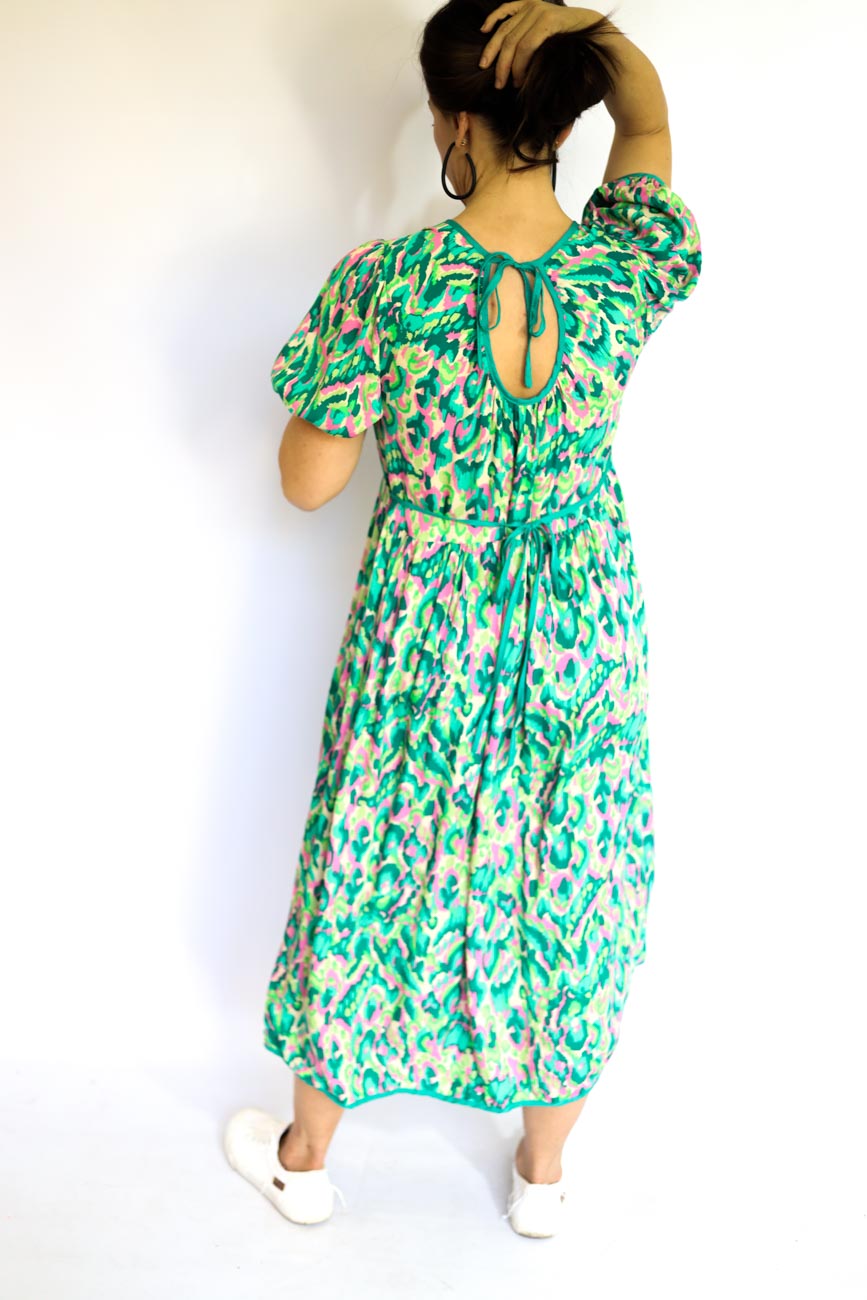 Puff Sleeve Mid-Length Dress