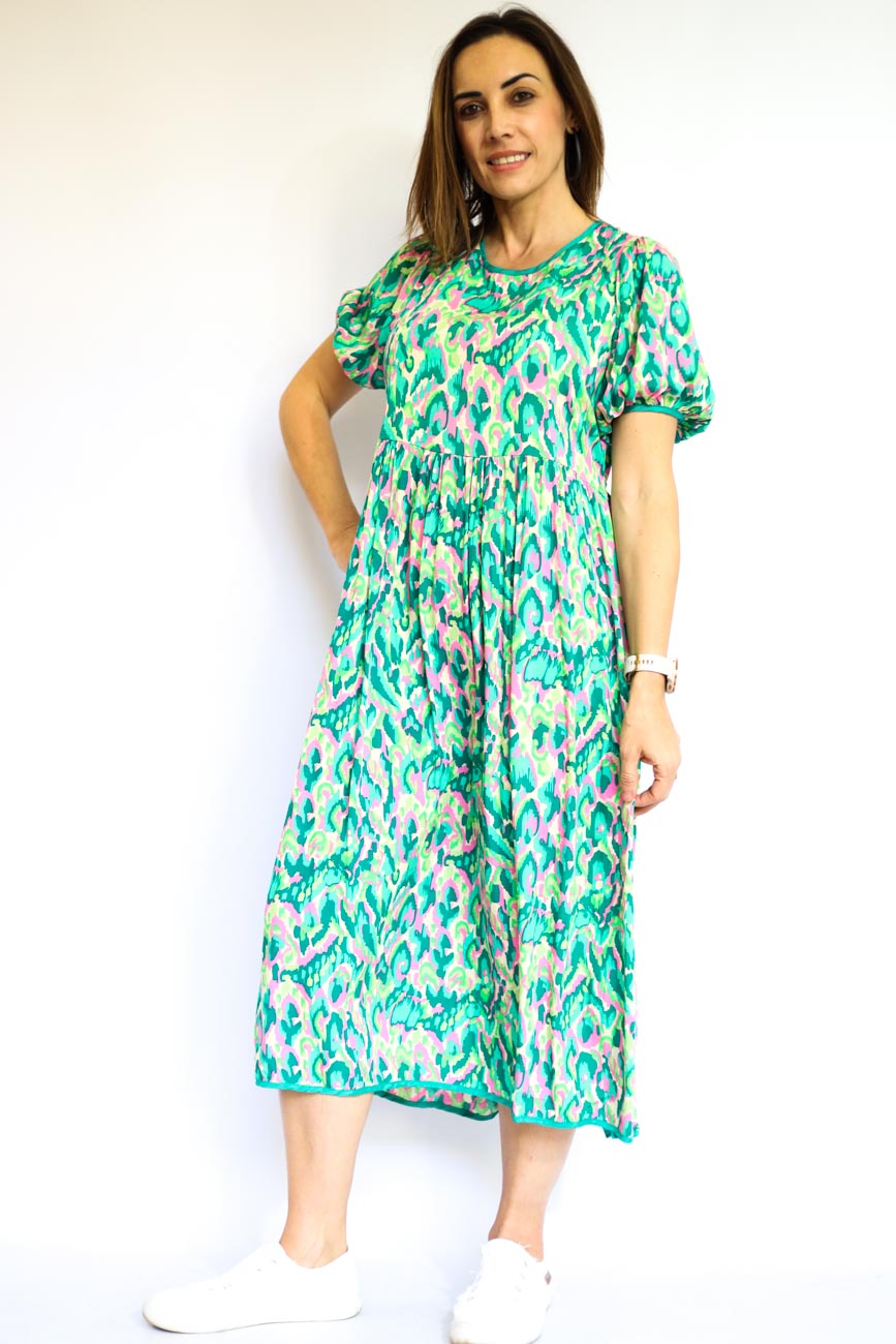 Puff Sleeve Mid-Length Dress