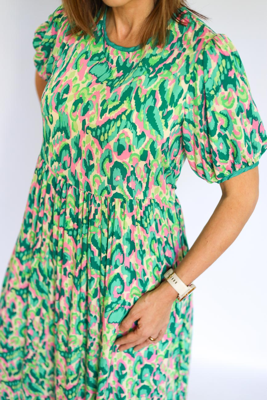 Puff Sleeve Mid-Length Dress