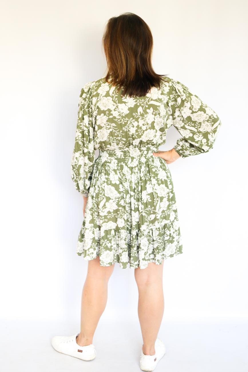 French Olive Green Mini Dress