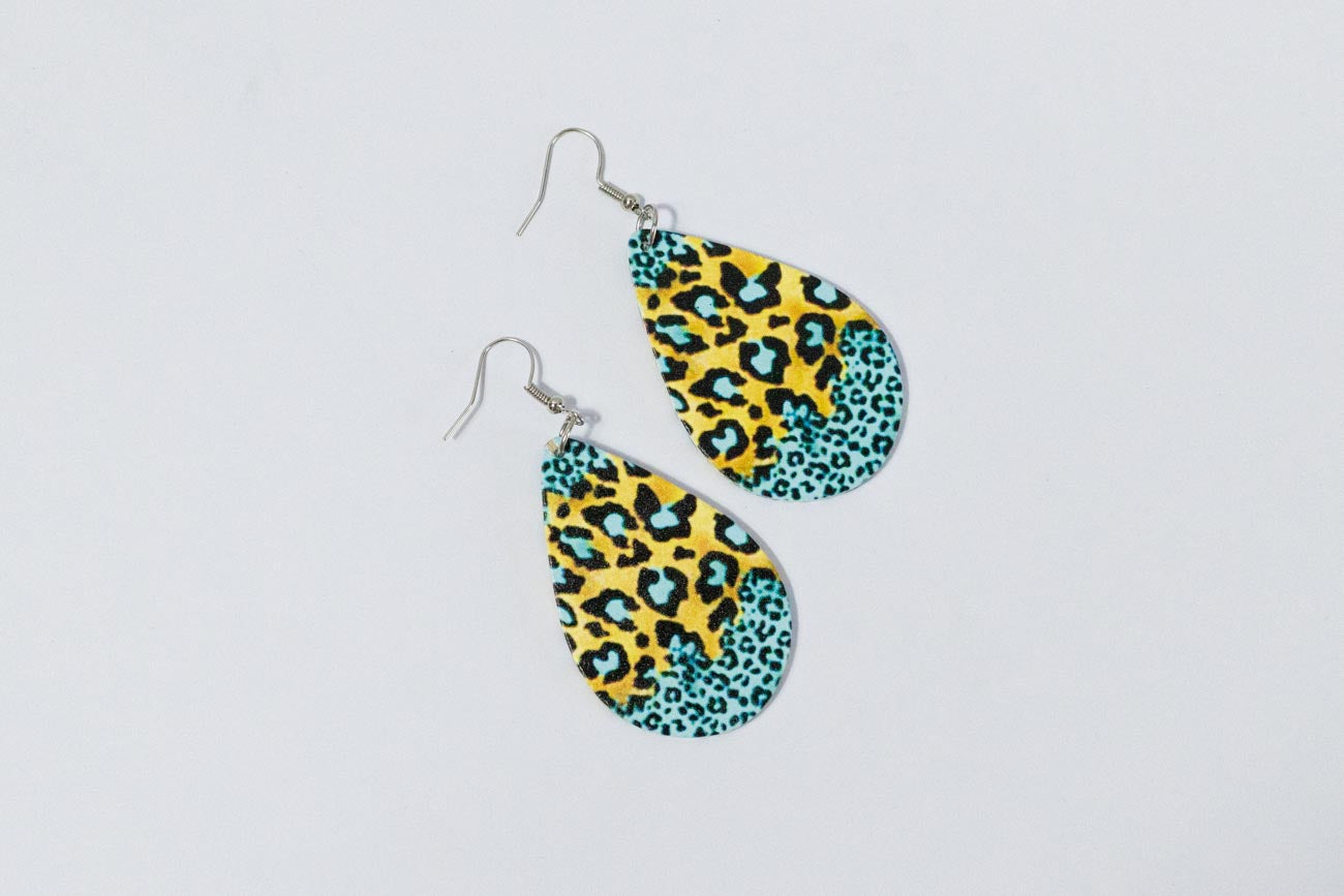 Aqua Leopard Drop Earrings