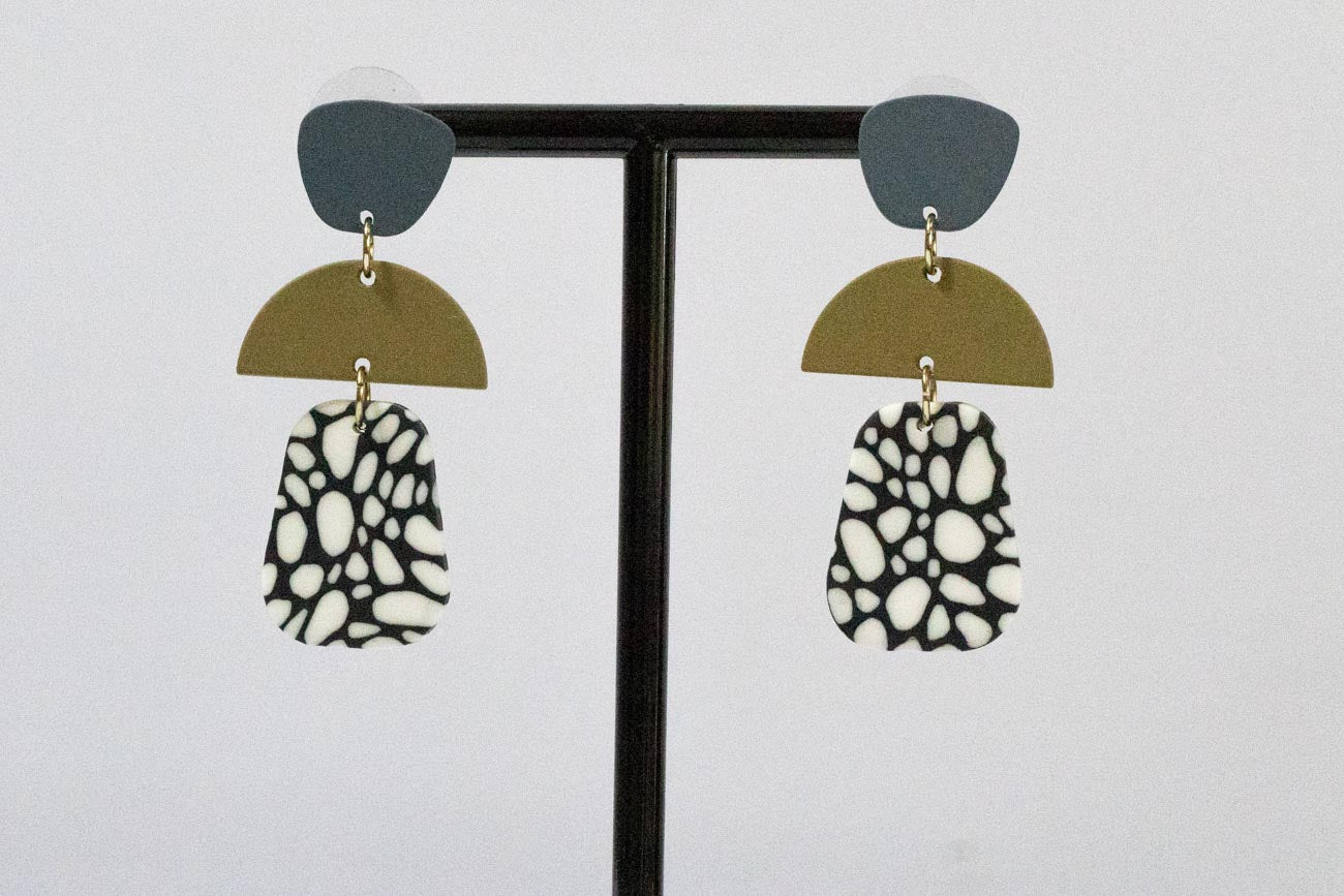 Abstract Grey- Khaki Drop Earrings