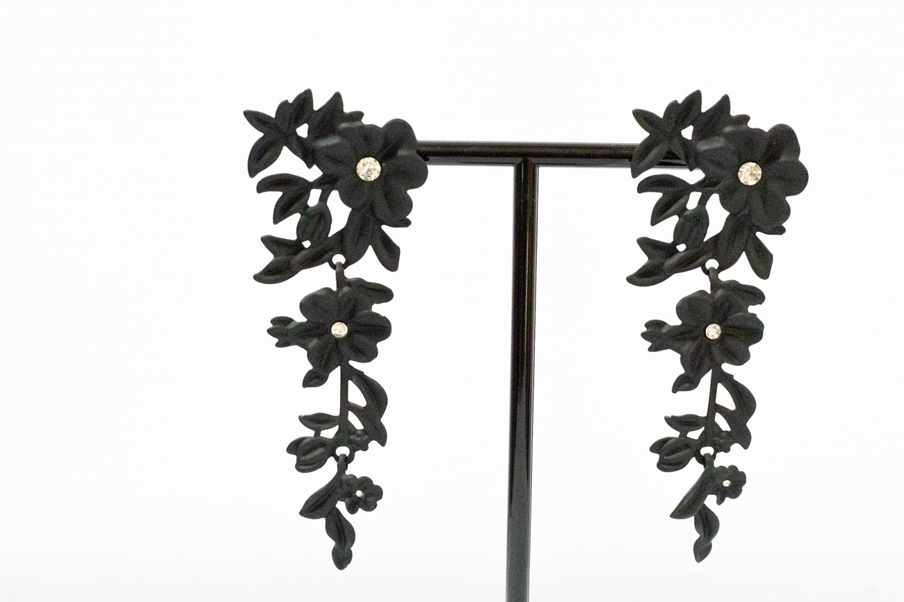 Floral Black Dangler Earrings