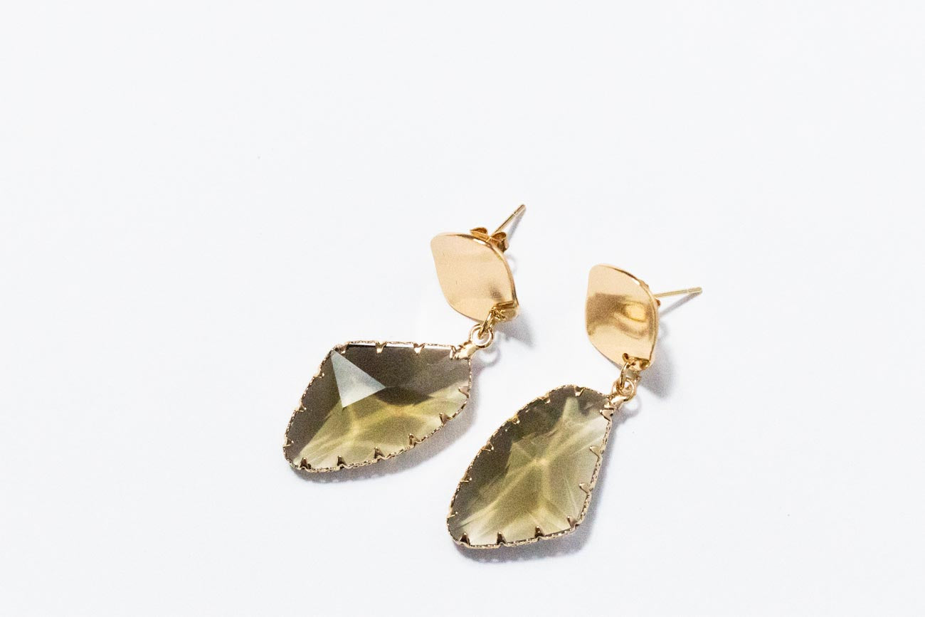 Coffee-Gold Gemstone Drop Earrings