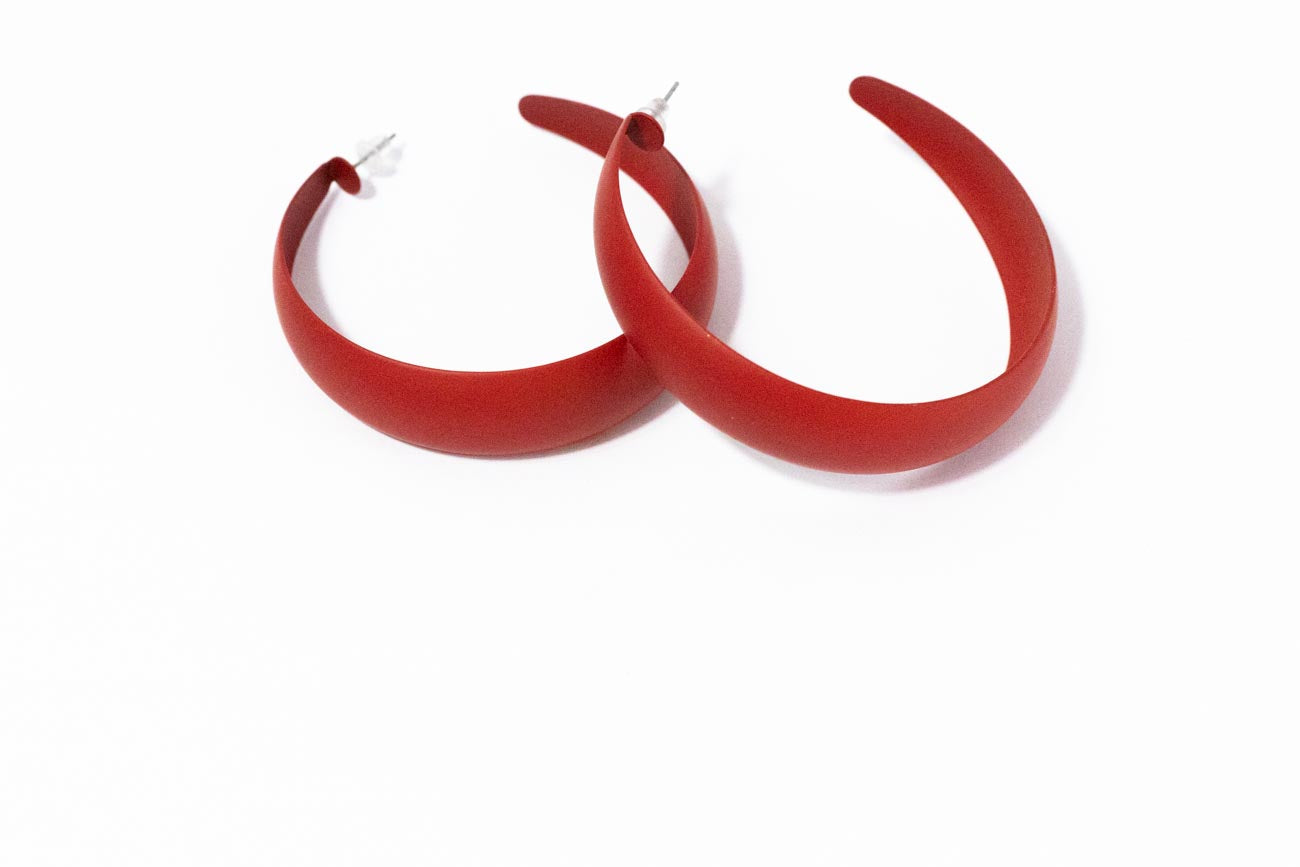 Red Oval Hoop Earrings