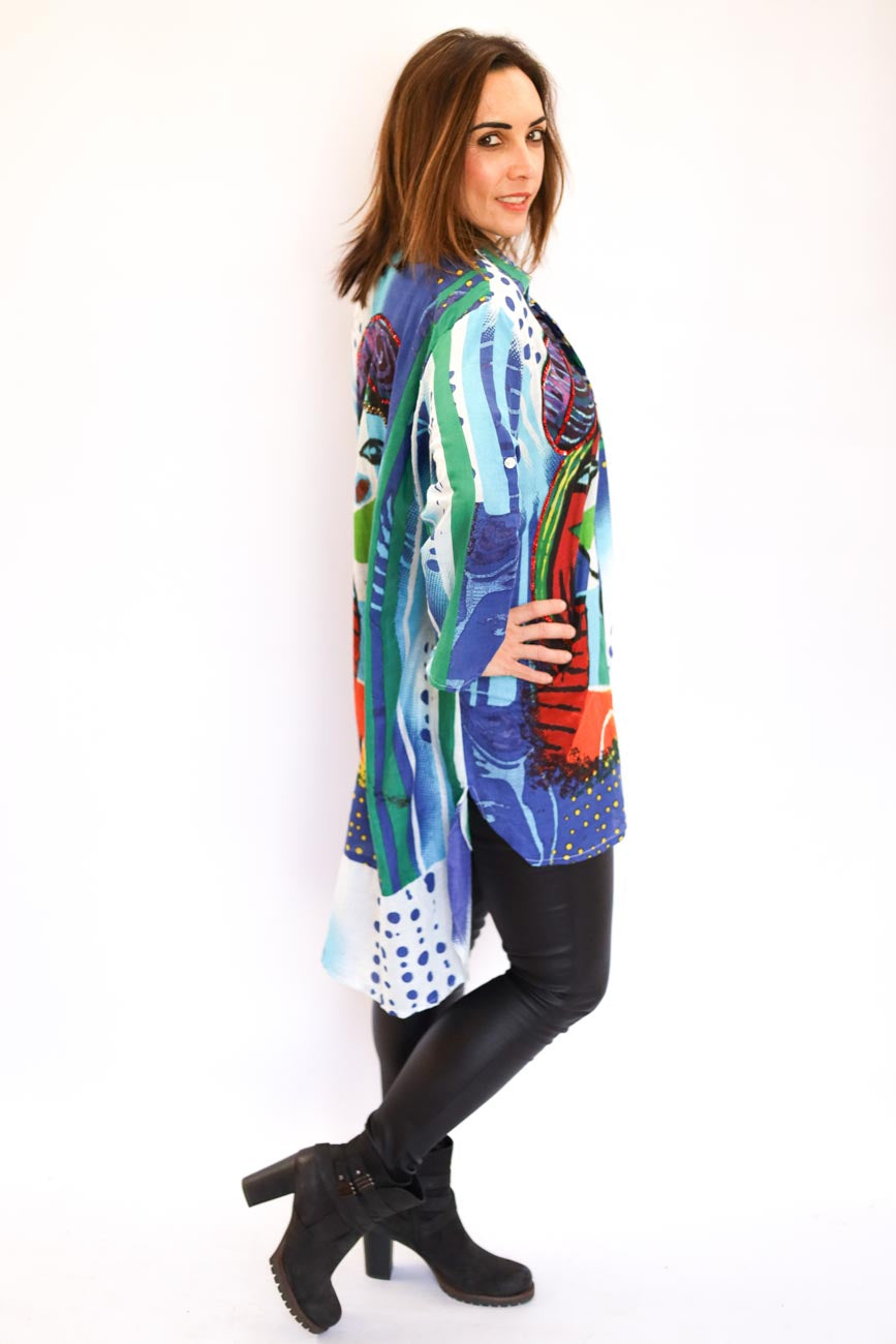 Draped Button-Up Blouse