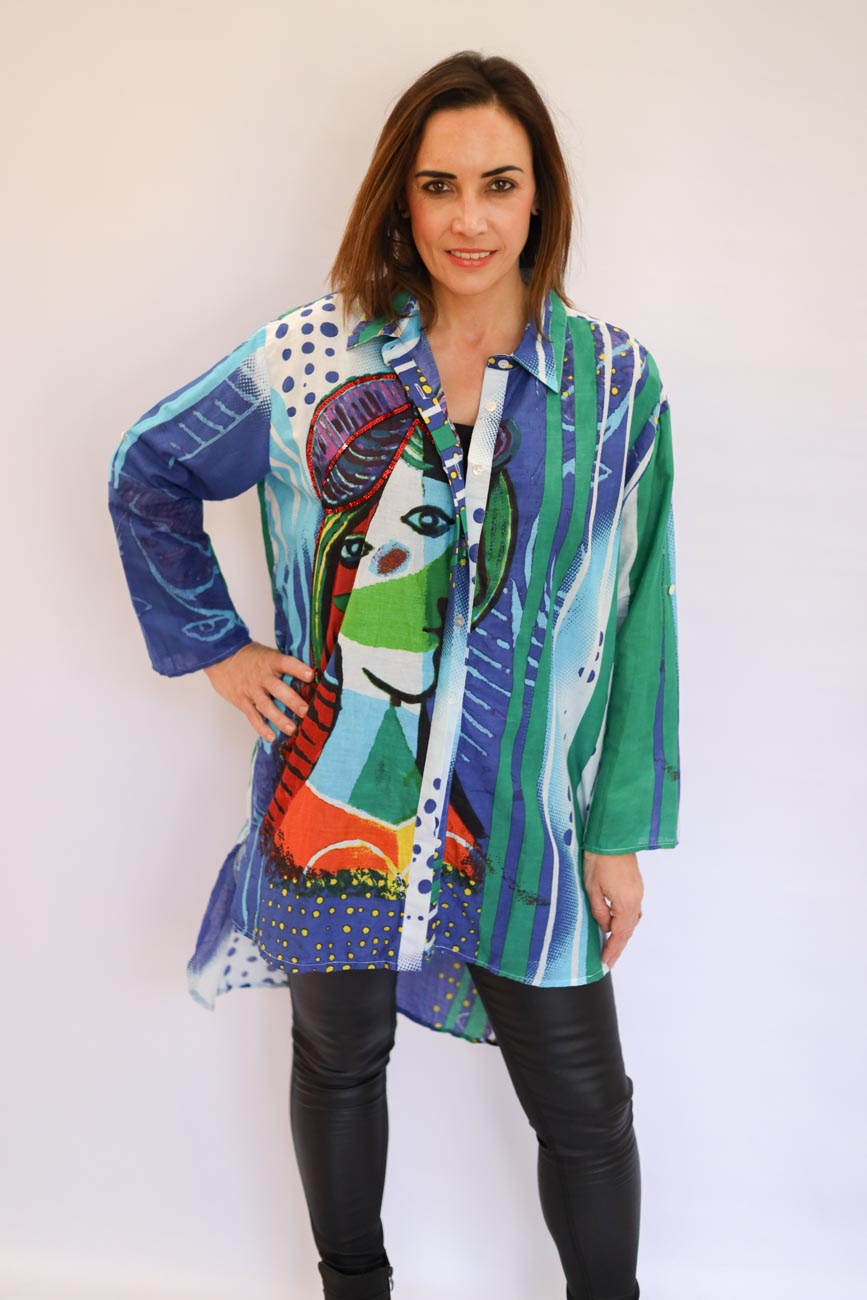 Draped Button-Up Blouse