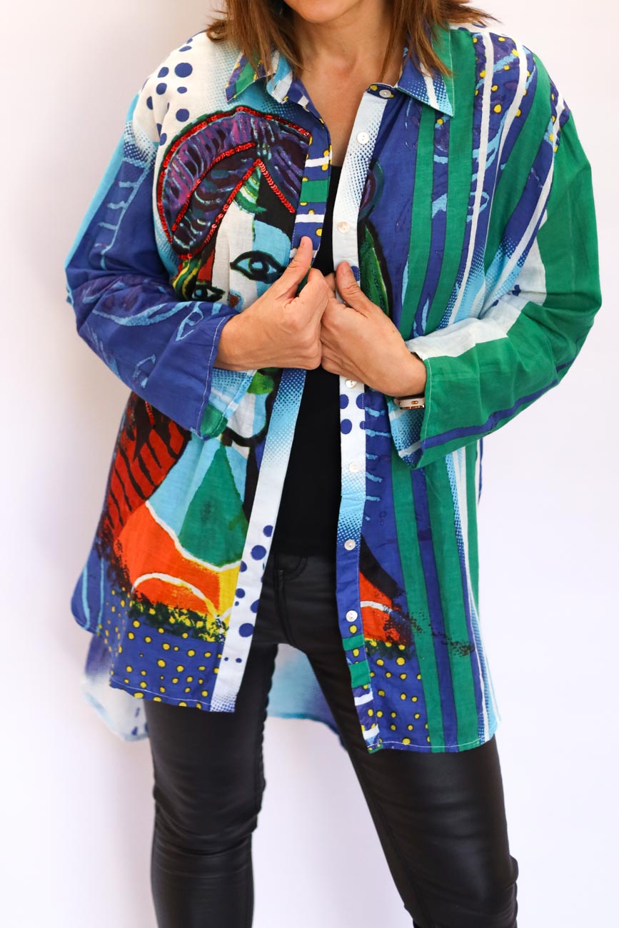 Draped Button-Up Blouse