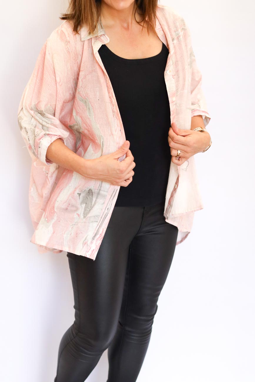 Draped Button-Up Blouse