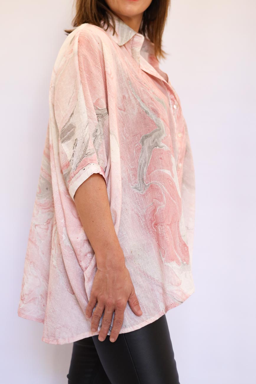 Draped Button-Up Blouse