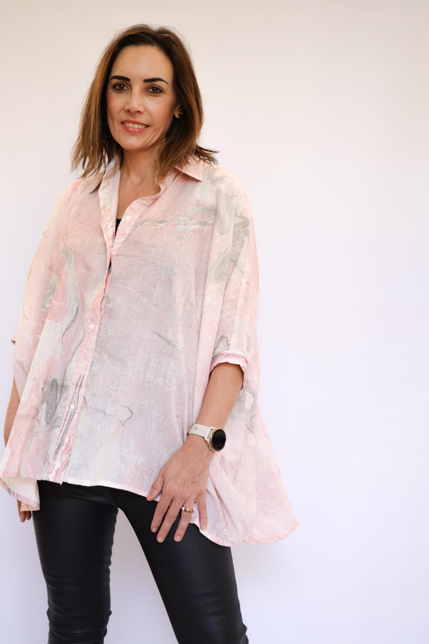 Draped Button-Up Blouse