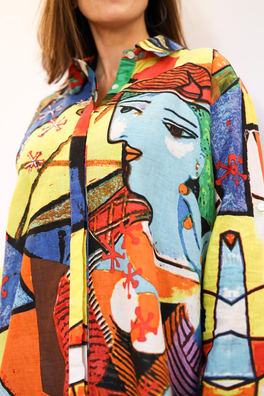Draped Button-Up Blouse