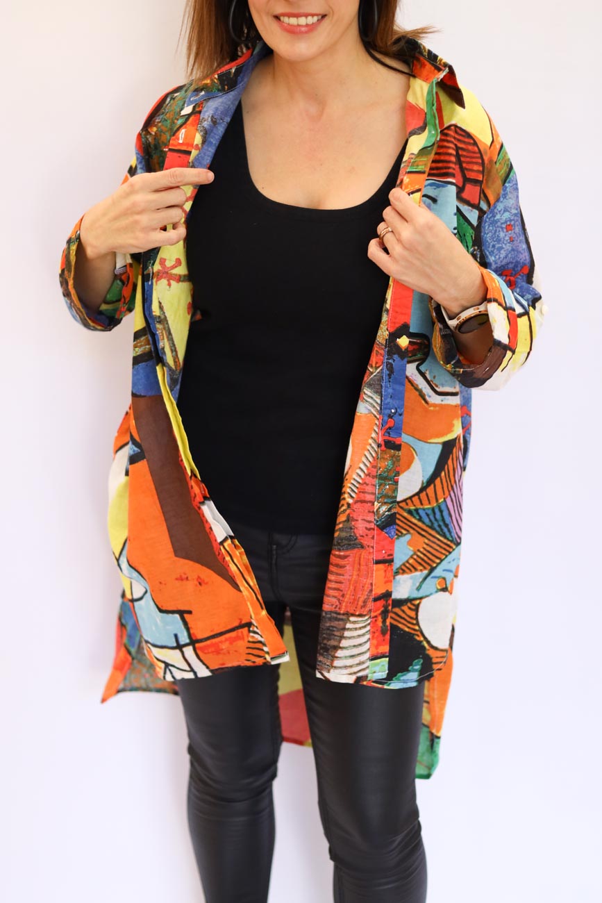 Draped Button-Up Blouse