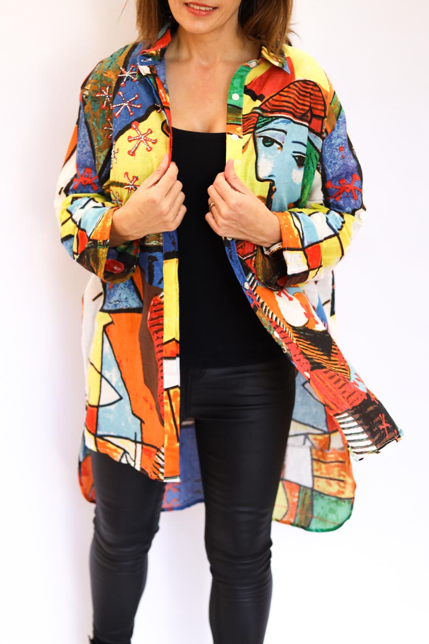 Draped Button-Up Blouse