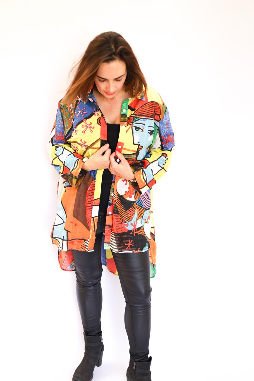 Draped Button-Up Blouse