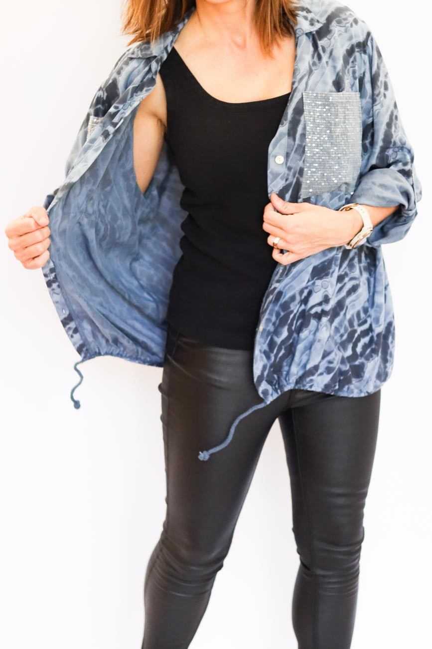 Drawstring Hem Button-Up Blouse