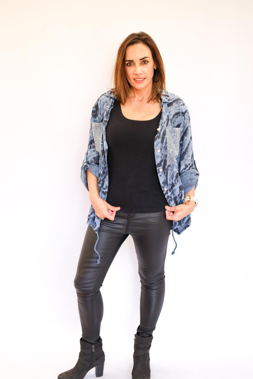Drawstring Hem Button-Up Blouse