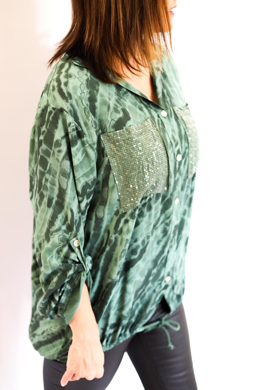 Drawstring Hem Button-Up Blouse