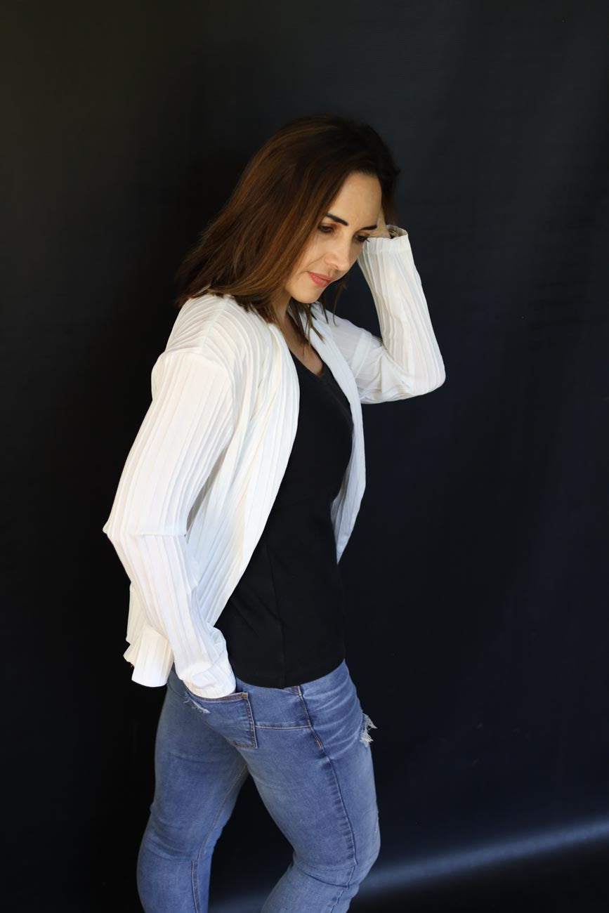 Classic Pleated Open-Front Jacket