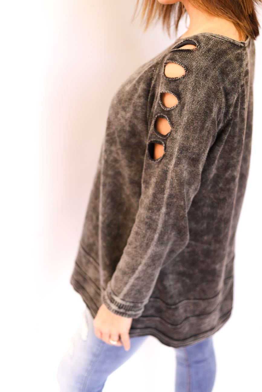 Distressed Long-Sleeve Tunic Top