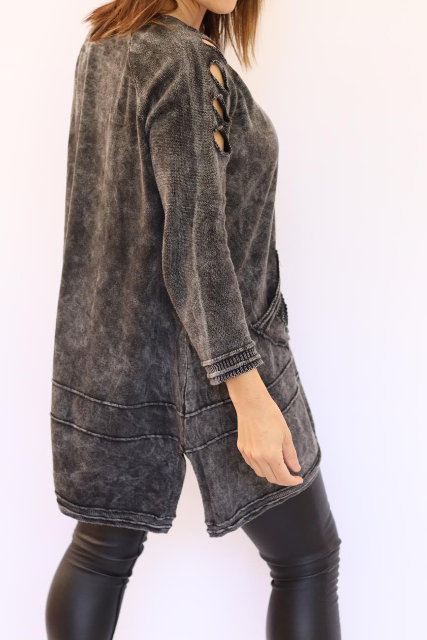 Distressed Long-Sleeve Tunic Top