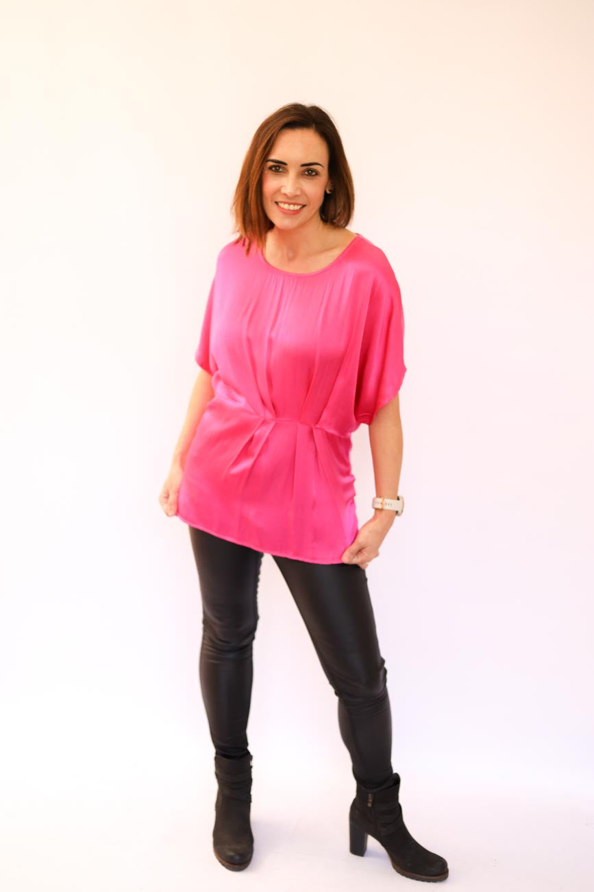 Pleated Satin Relaxed Fit Top