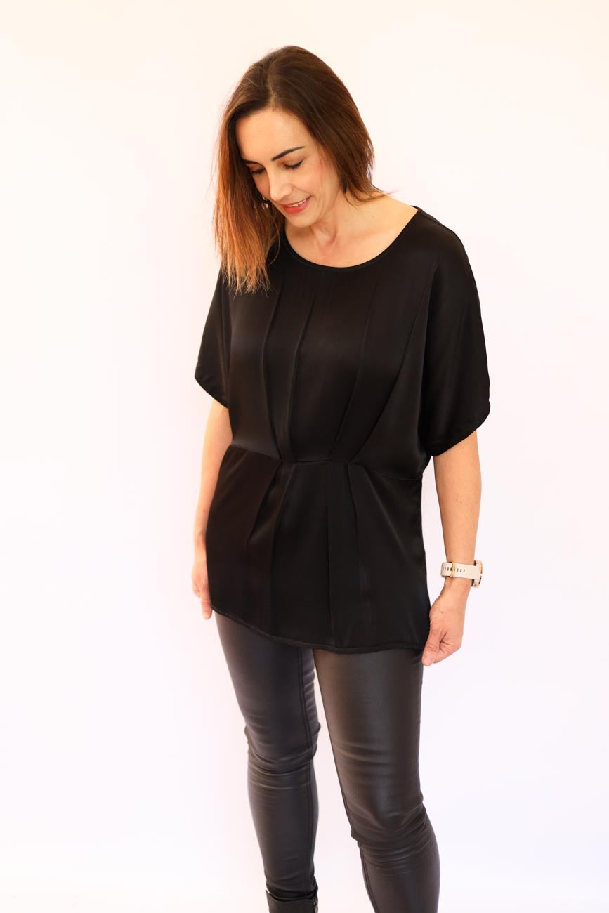 Pleated Satin Relaxed Fit Top