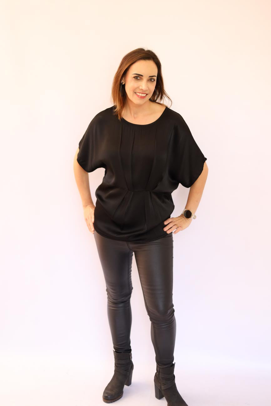 Pleated Satin Relaxed Fit Top