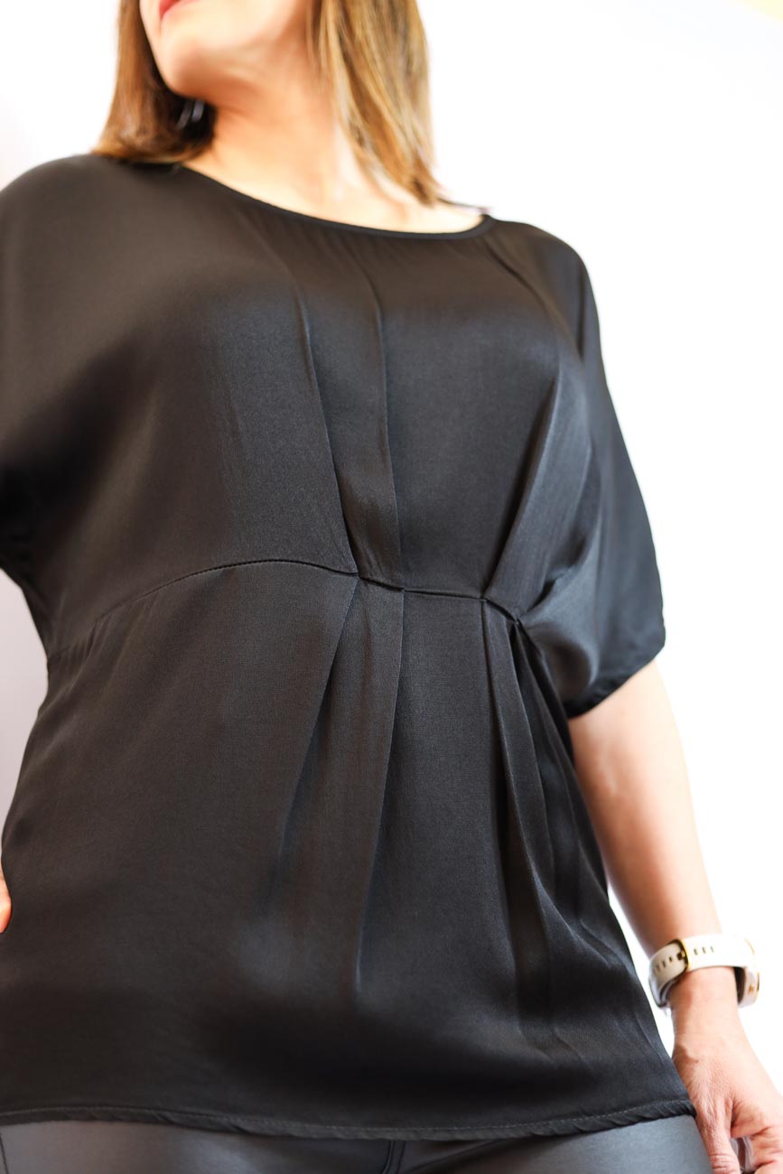 Pleated Satin Relaxed Fit Top