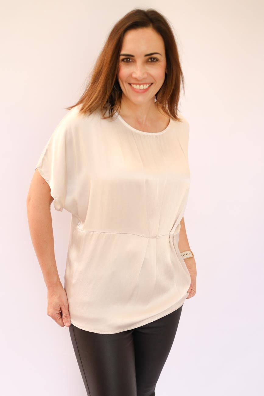 Pleated Satin Relaxed Fit Top