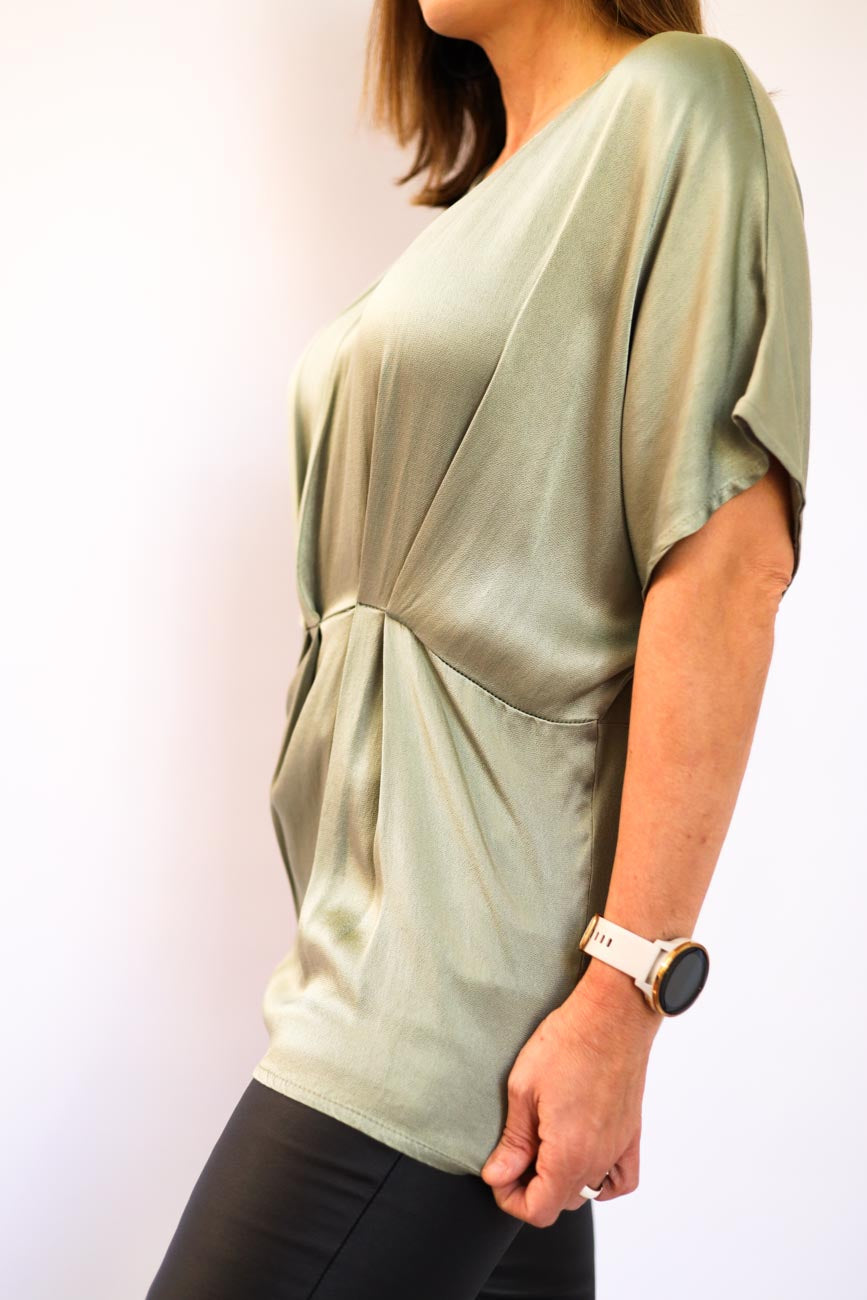 Pleated Satin Relaxed Fit Top