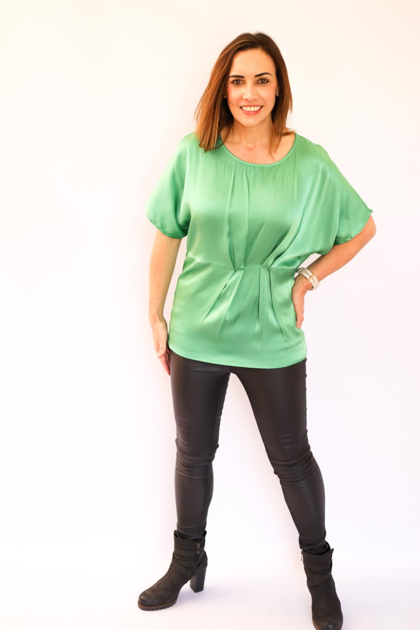 Pleated Satin Relaxed Fit Top
