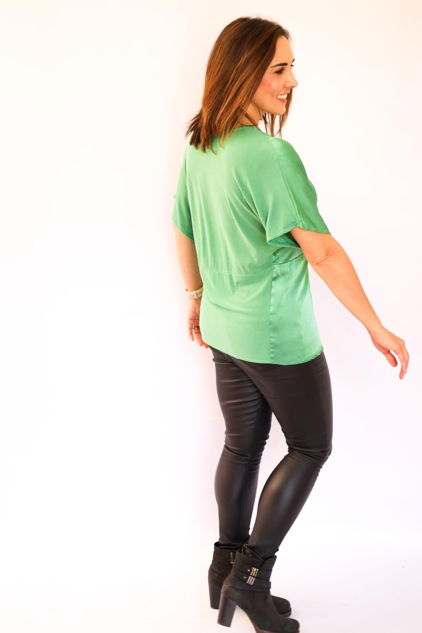 Pleated Satin Relaxed Fit Top