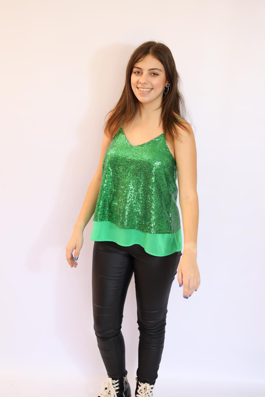 Sequin V-Neck Party Cami Top