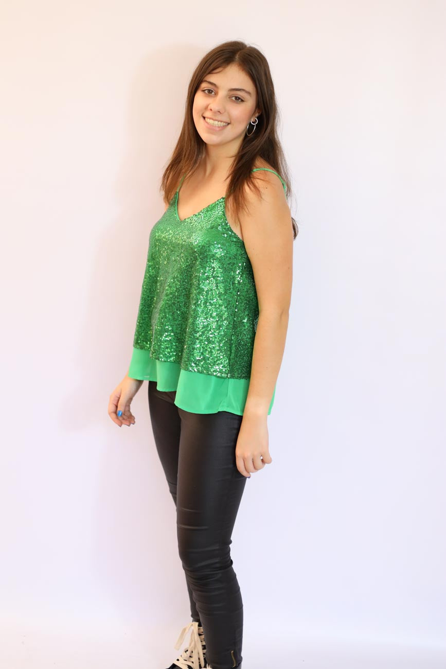 Sequin V-Neck Party Cami Top