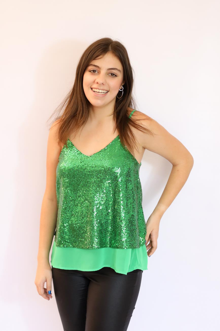 Sequin V-Neck Party Cami Top