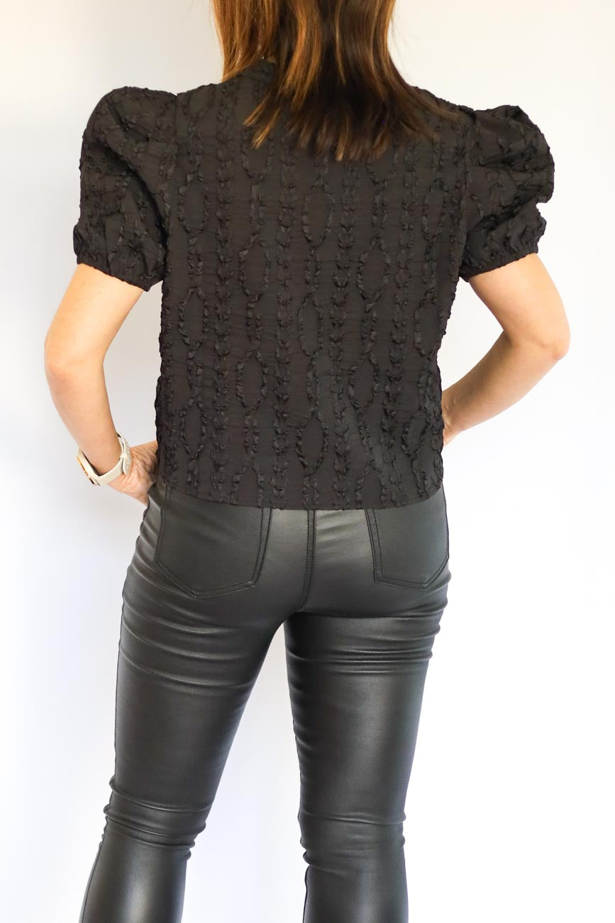 Textured Puff Sleeve Lace Top