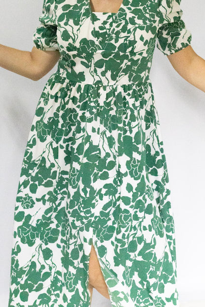Green Floral Mid-Length Dress