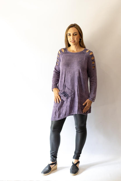 Distressed Long-Sleeve Tunic Top