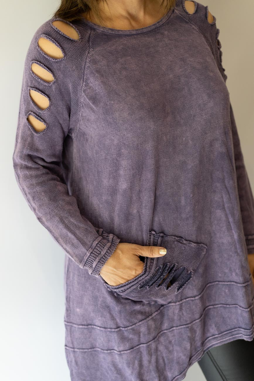 Distressed Long-Sleeve Tunic Top