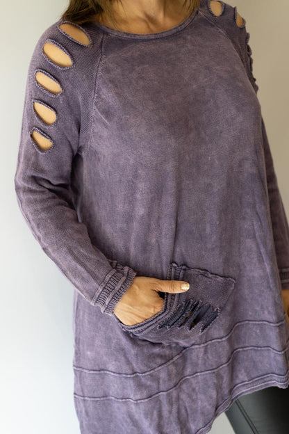 Distressed Long-Sleeve Tunic Top
